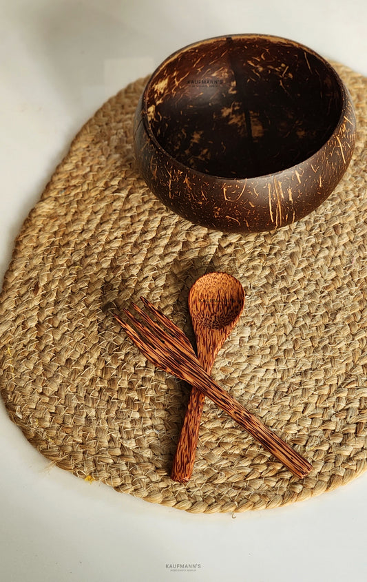 Coconut Shell Bowl with Cutlery